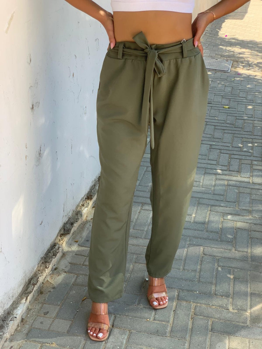 מכנס בד לוז קשירה ירוק