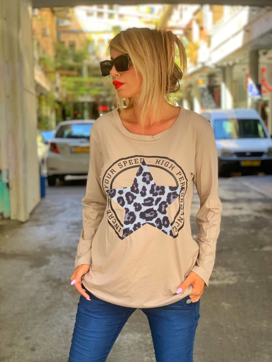 חולצה סטאר מנומר בז׳