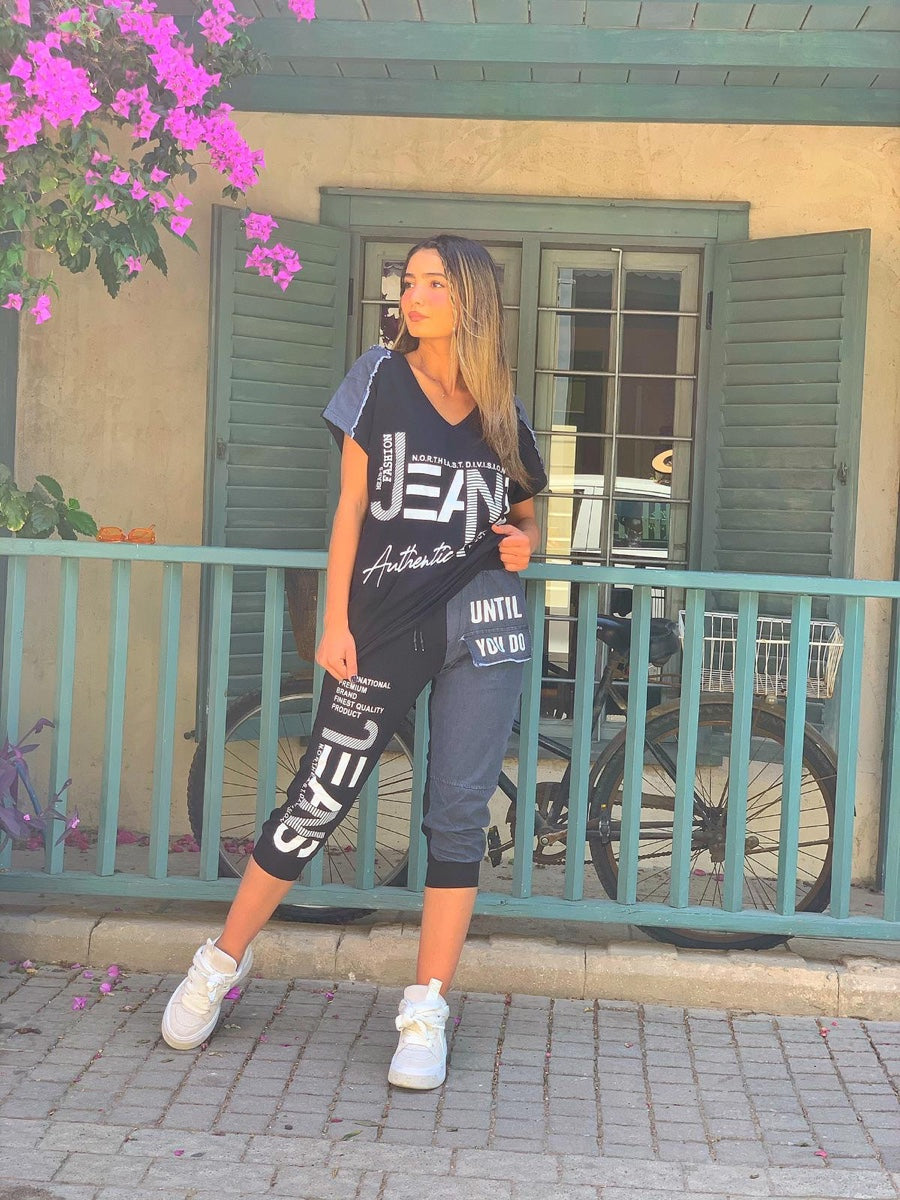 חליפה 3/4 גינס JEANS שחור