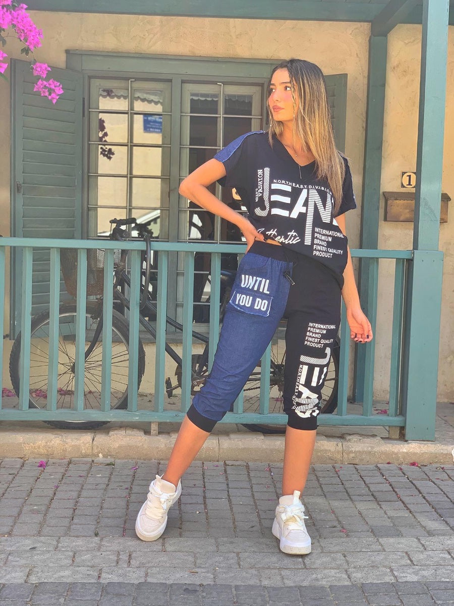 חליפה 3/4 גינס JEANS כחול