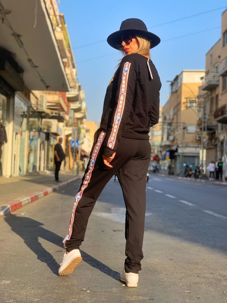 חליפה בון שחור פס לבן