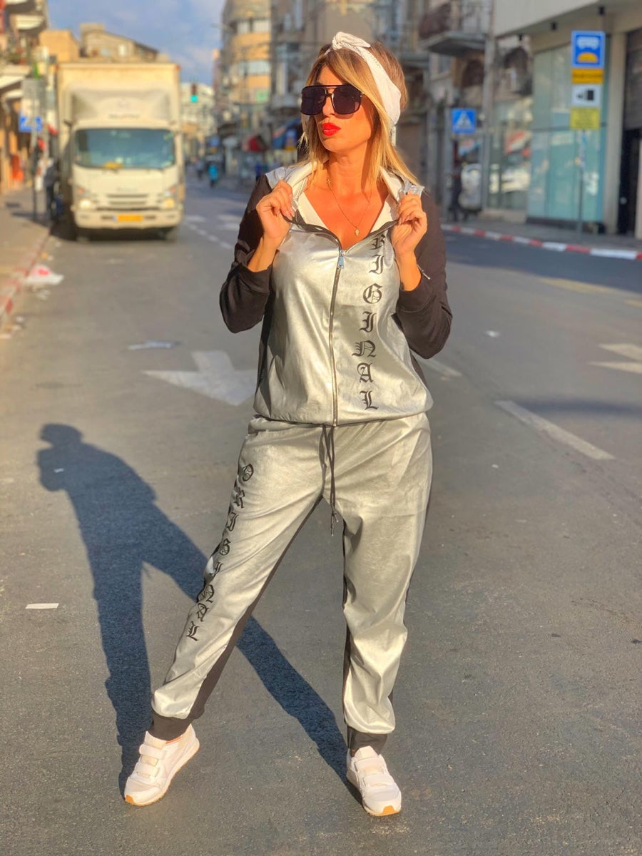 חליפה שילוב עור אורלנדו כסף