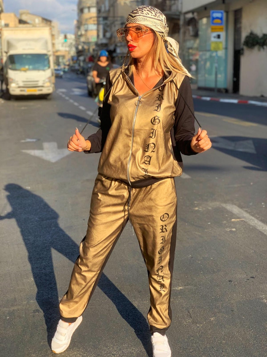חליפה שילוב עור אורלנדו זהב