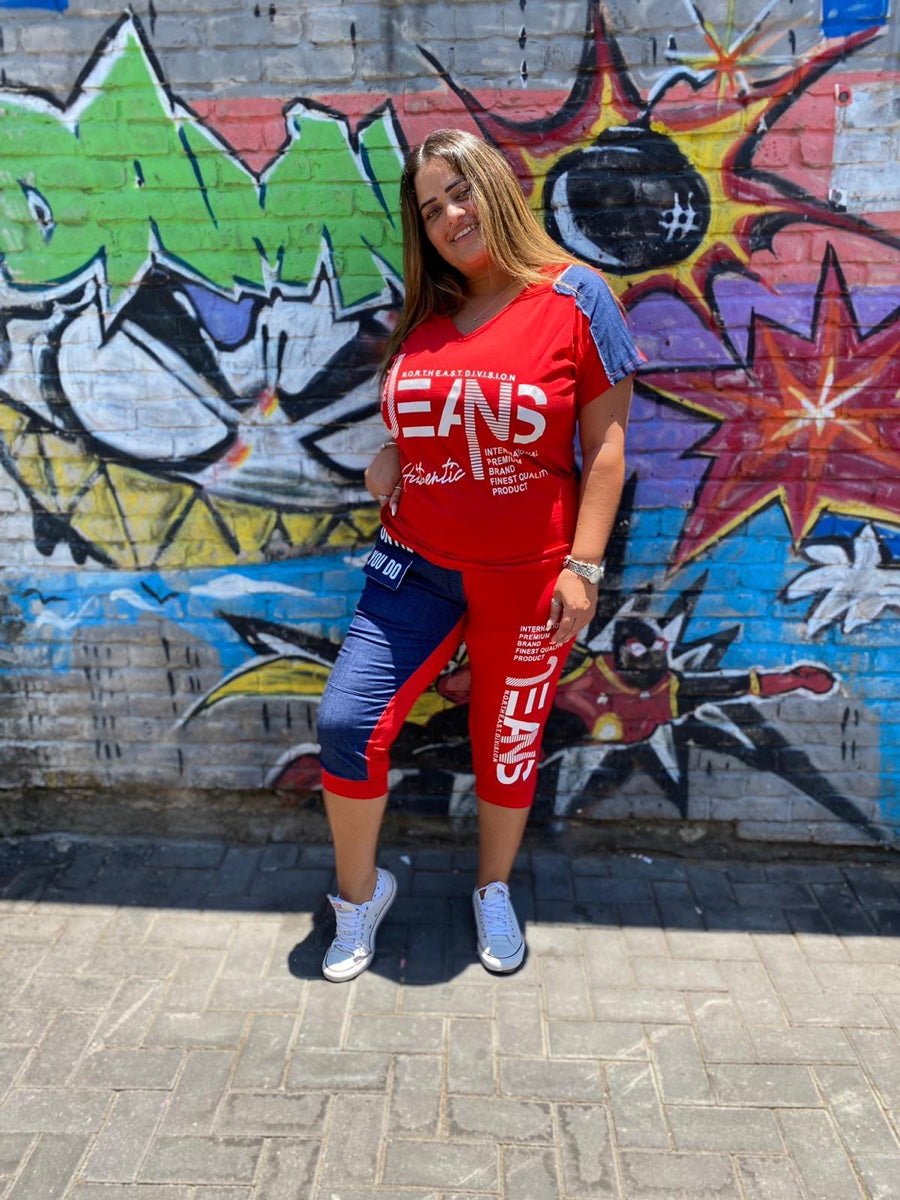חליפה 3/4 גינס JEANS אדום