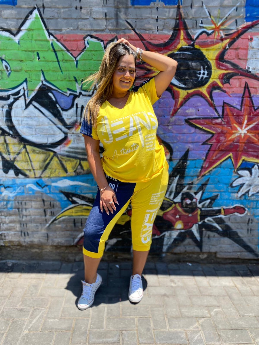 חליפה 3/4 גינס JEANS צהוב