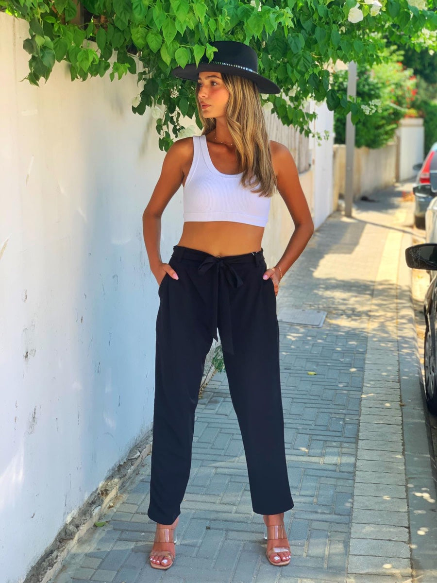 מכנס בד לוז קשירה שחור