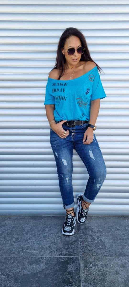 חולצה כיס רוק כחול