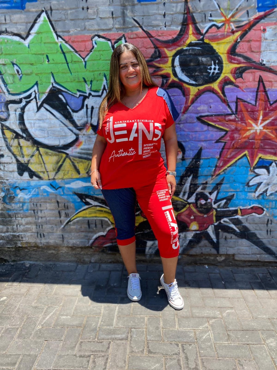 חליפה 3/4 גינס JEANS אדום