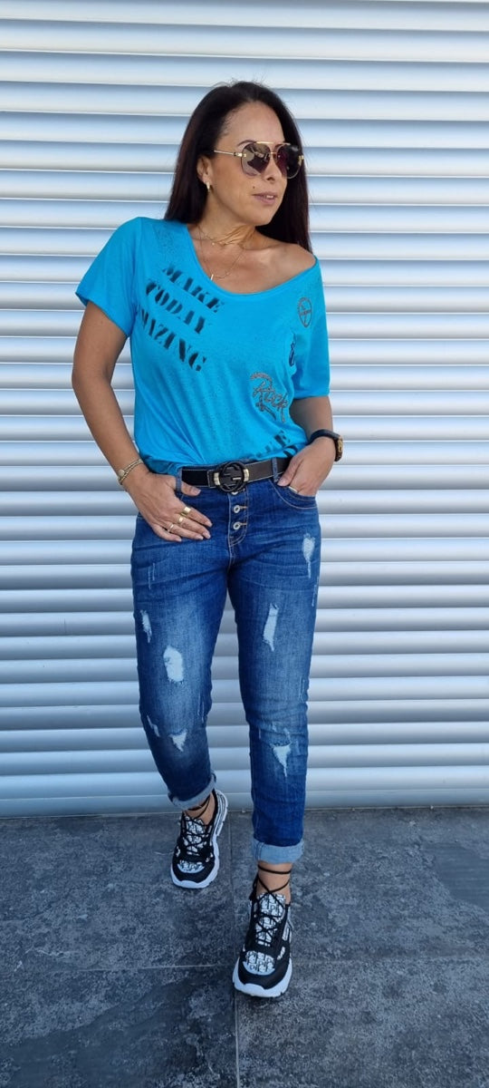 חולצה כיס רוק כחול