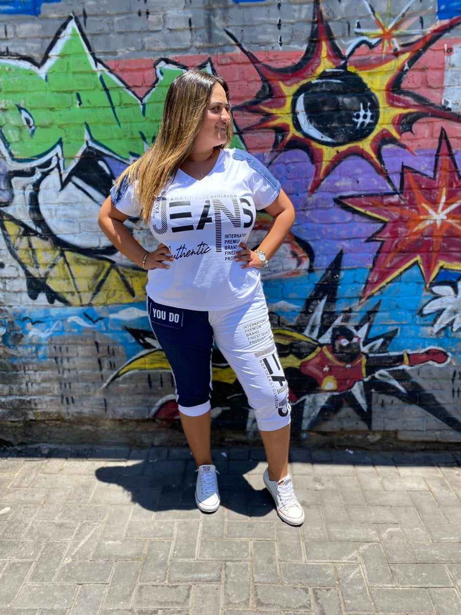 חליפה 3/4 גינס JEANS לבן