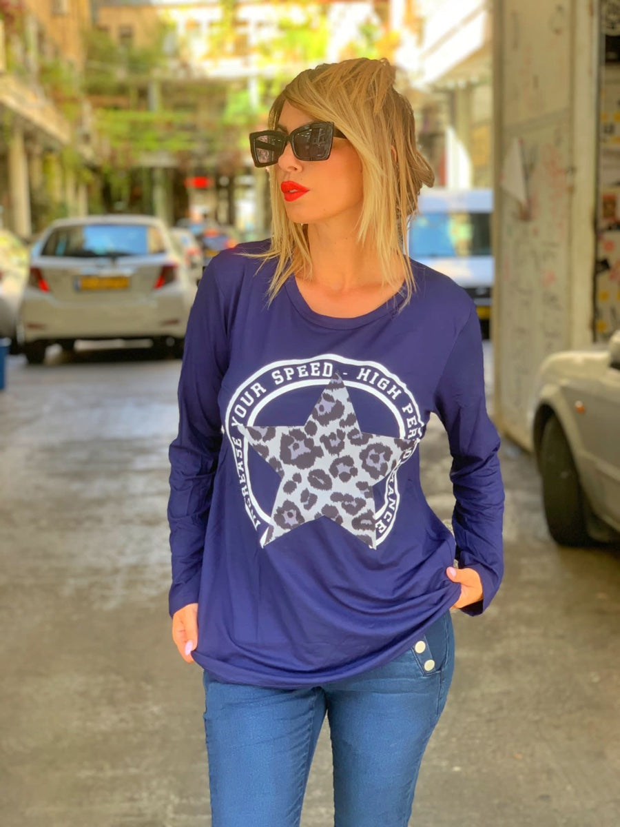 חולצה סטאר מנומר כחול כהה