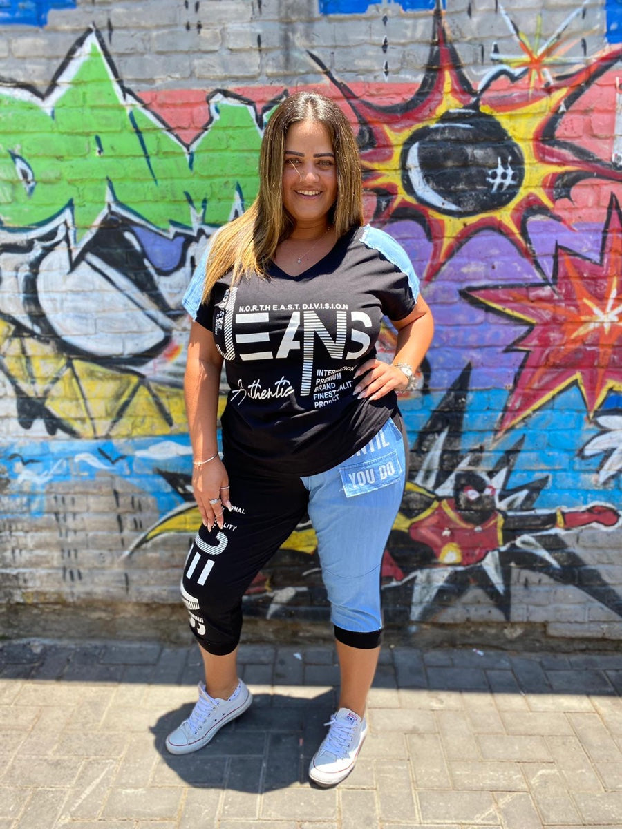 חליפה 3/4 גינס JEANS בהיר