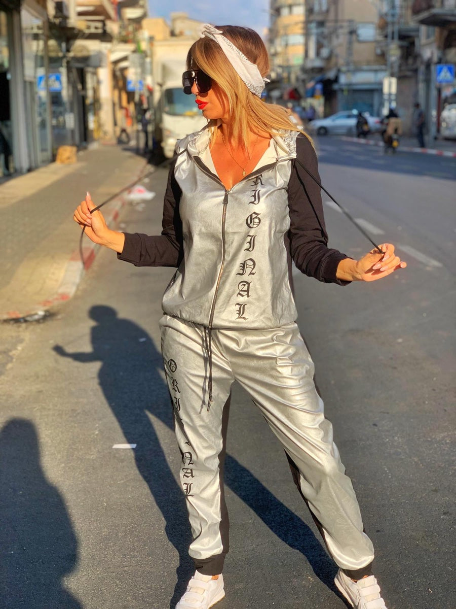 חליפה שילוב עור אורלנדו כסף