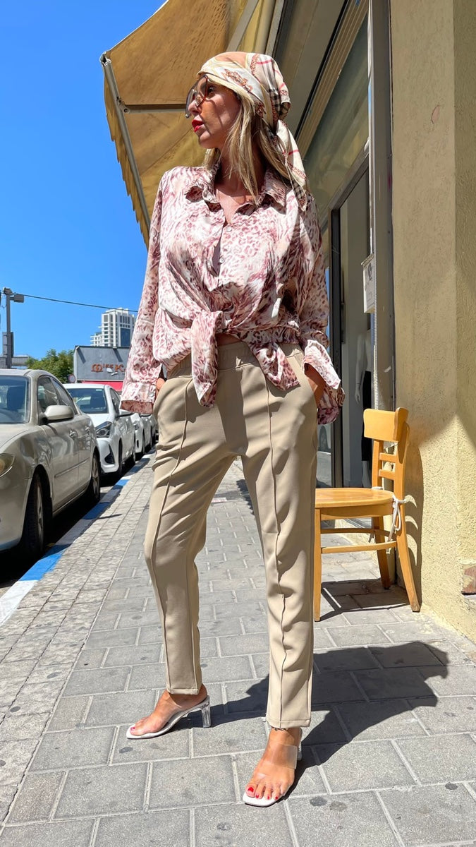 מכופתרת שיפון מנומר חום