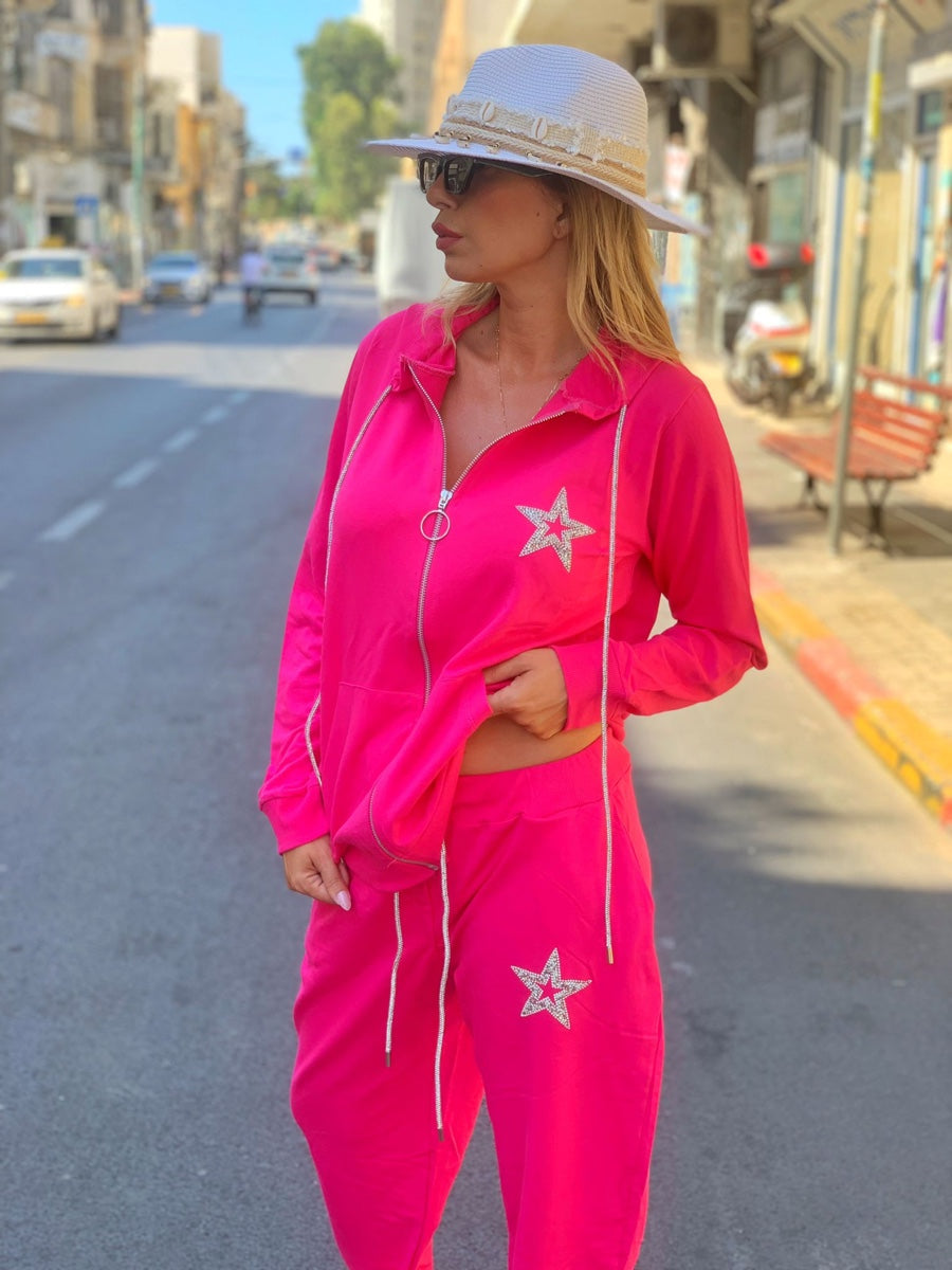 חליפה רוכסן כוכב ורוד