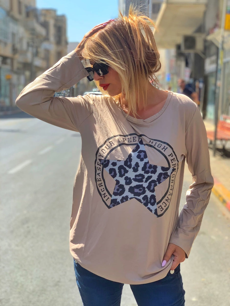 חולצה סטאר מנומר בז׳