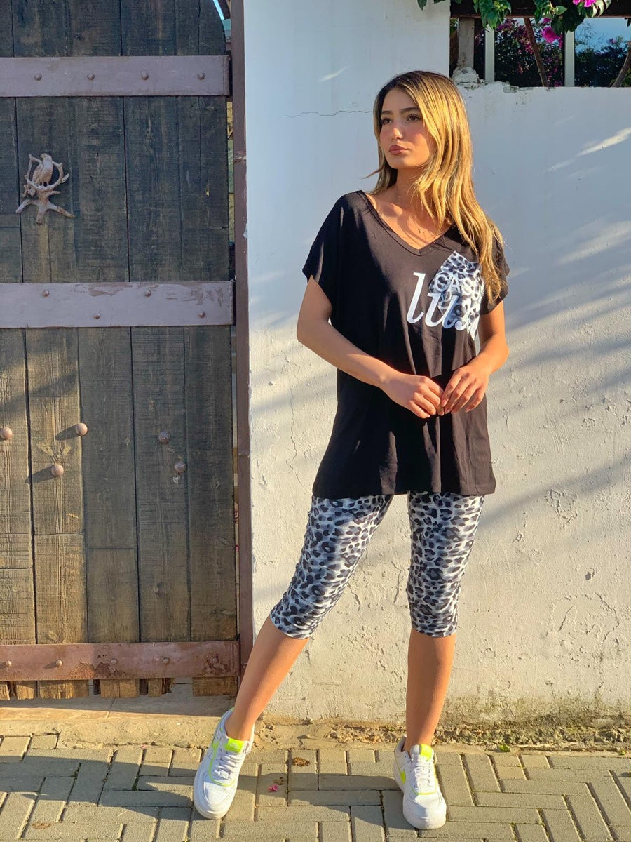 חליפת טייץ מנומר אפור